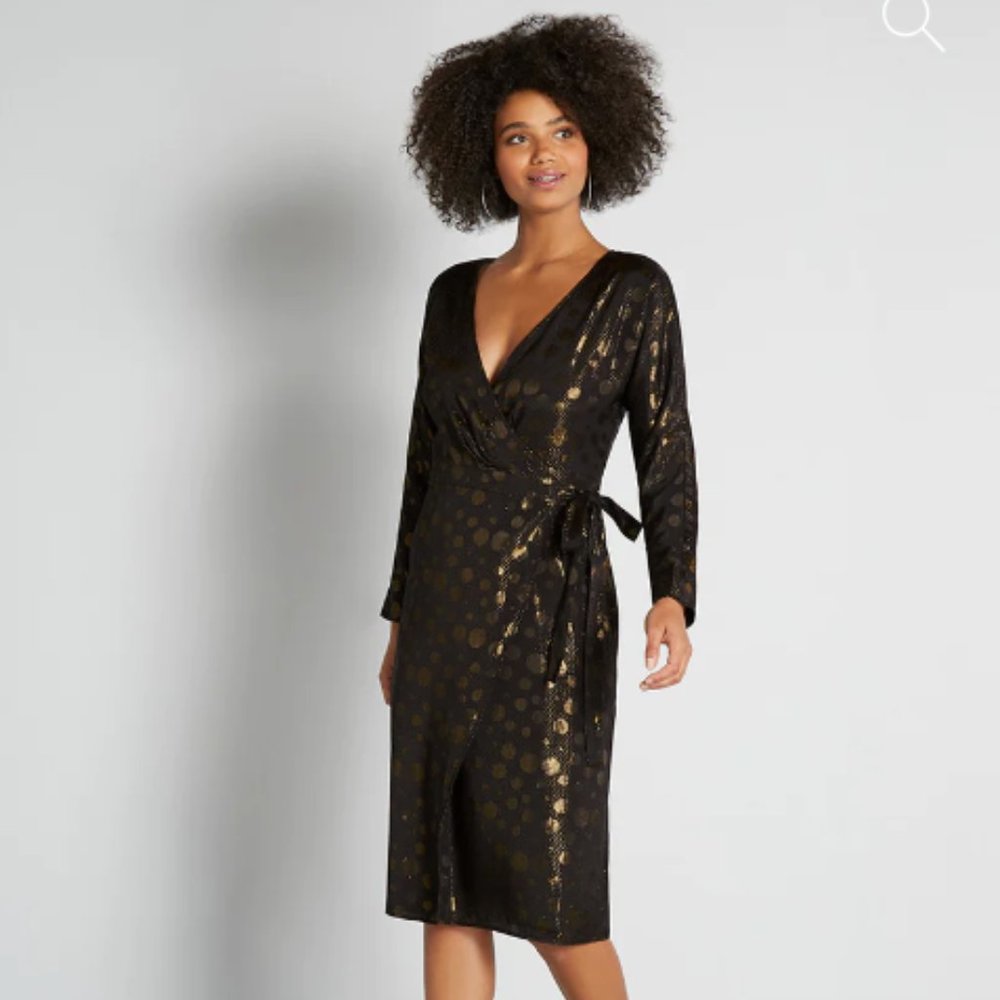 NWT Modcloth Golden Record Party Wrap Dress